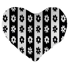 Black-and-white-flower-pattern-by-zebra-stripes-seamless-floral-for-printing-wall-textile-free-vecto Large 19  Premium Flano Heart Shape Cushions by nate14shop