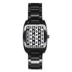 Black-and-white-flower-pattern-by-zebra-stripes-seamless-floral-for-printing-wall-textile-free-vecto Stainless Steel Barrel Watch by nate14shop