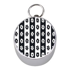 Black-and-white-flower-pattern-by-zebra-stripes-seamless-floral-for-printing-wall-textile-free-vecto Mini Silver Compasses by nate14shop