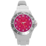 Flower Round Plastic Sport Watch (L) Front