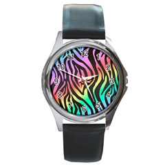 Rainbow Zebra Stripes Round Metal Watch by nate14shop