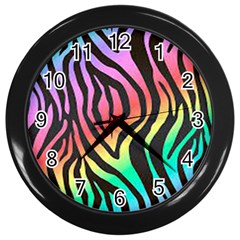 Rainbow Zebra Stripes Wall Clock (black) by nate14shop