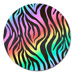 Rainbow Zebra Stripes Magnet 5  (round) by nate14shop