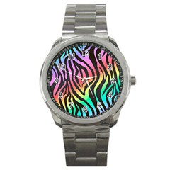 Rainbow Zebra Stripes Sport Metal Watch by nate14shop