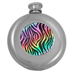 Rainbow Zebra Stripes Round Hip Flask (5 Oz) by nate14shop