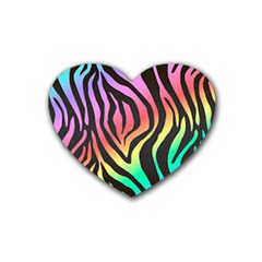 Rainbow Zebra Stripes Rubber Heart Coaster (4 Pack) by nate14shop