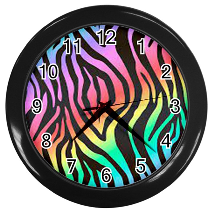 Rainbow Zebra Stripes Wall Clock (Black)