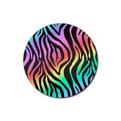 Rainbow Zebra Stripes Rubber Round Coaster (4 Pack) by nate14shop