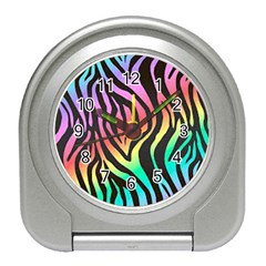 Rainbow Zebra Stripes Travel Alarm Clock by nate14shop