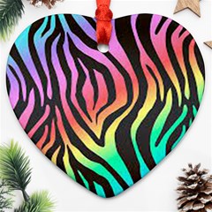 Rainbow Zebra Stripes Heart Ornament (two Sides) by nate14shop