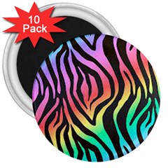 Rainbow Zebra Stripes 3  Magnets (10 Pack)  by nate14shop