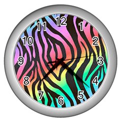 Rainbow Zebra Stripes Wall Clock (silver) by nate14shop