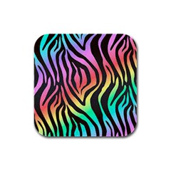 Rainbow Zebra Stripes Rubber Square Coaster (4 Pack) by nate14shop