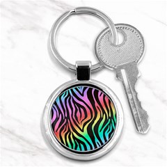 Rainbow Zebra Stripes Key Chain (round) by nate14shop