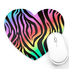 Rainbow Zebra Stripes Heart Mousepads by nate14shop