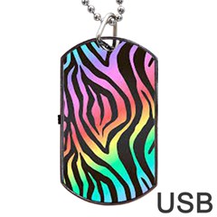 Rainbow Zebra Stripes Dog Tag Usb Flash (two Sides) by nate14shop