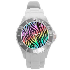 Rainbow Zebra Stripes Round Plastic Sport Watch (l) by nate14shop