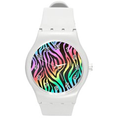 Rainbow Zebra Stripes Round Plastic Sport Watch (m) by nate14shop