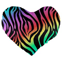 Rainbow Zebra Stripes Large 19  Premium Heart Shape Cushions by nate14shop