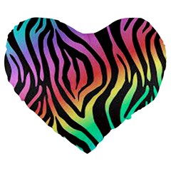 Rainbow Zebra Stripes Large 19  Premium Flano Heart Shape Cushions by nate14shop