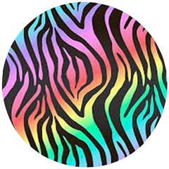 Rainbow Zebra Stripes Wooden Puzzle Round by nate14shop