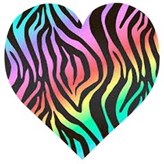 Rainbow Zebra Stripes Wooden Puzzle Heart by nate14shop