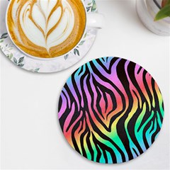 Rainbow Zebra Stripes Uv Print Round Tile Coaster by nate14shop