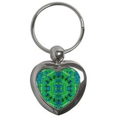 Vines Of Beautiful Flowers On A Painting In Mandala Style Key Chain (heart) by pepitasart