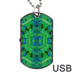 Vines Of Beautiful Flowers On A Painting In Mandala Style Dog Tag Usb Flash (one Side) by pepitasart