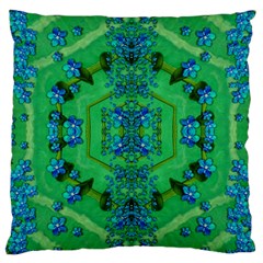 Vines Of Beautiful Flowers On A Painting In Mandala Style Large Cushion Case (two Sides) by pepitasart