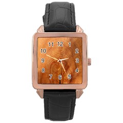 Annual Rings Tree Wood Rose Gold Leather Watch  by artworkshop