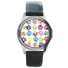 Paw Print Round Metal Watch by artworkshop