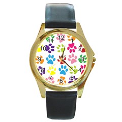 Paw Print Round Gold Metal Watch by artworkshop