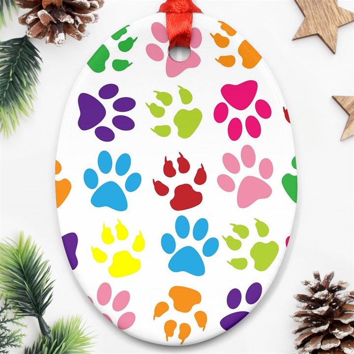 Paw Print Oval Ornament (Two Sides)