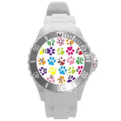 Paw Print Round Plastic Sport Watch (l) by artworkshop