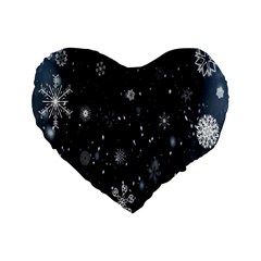 Snowflakes Snow Standard 16  Premium Flano Heart Shape Cushions by artworkshop