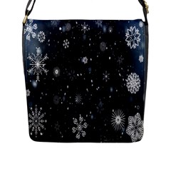 Snowflakes Snow Flap Closure Messenger Bag (l) by artworkshop