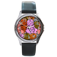 Tileable Seamless Cat Kitty Round Metal Watch by artworkshop