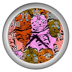 Tileable Seamless Cat Kitty Wall Clock (silver) by artworkshop