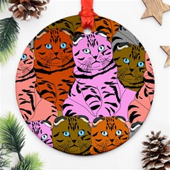 Tileable Seamless Cat Kitty Round Ornament (two Sides) by artworkshop