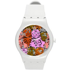 Tileable Seamless Cat Kitty Round Plastic Sport Watch (m) by artworkshop