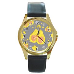 Avocado-yellow Round Gold Metal Watch by nate14shop