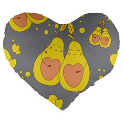 Avocado-yellow Large 19  Premium Heart Shape Cushions by nate14shop