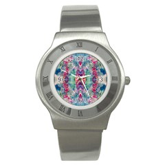 Painted Flames Symmetry Iv Stainless Steel Watch by kaleidomarblingart