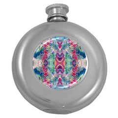 Painted Flames Symmetry Iv Round Hip Flask (5 Oz) by kaleidomarblingart