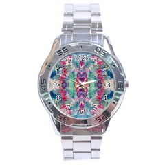 Painted Flames Symmetry Iv Stainless Steel Analogue Watch by kaleidomarblingart