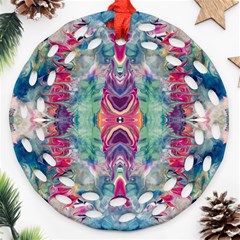 Painted Flames Symmetry Iv Round Filigree Ornament (two Sides) by kaleidomarblingart