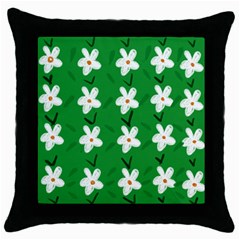 Flowers-green-white Throw Pillow Case (black)