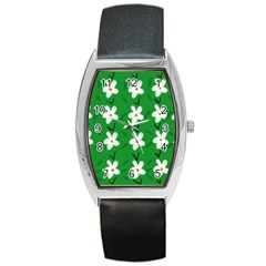 Flowers-green-white Barrel Style Metal Watch by nate14shop