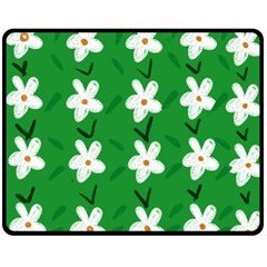 Flowers-green-white Double Sided Fleece Blanket (medium)  by nate14shop